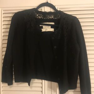 Kimchi & Blue Black wool and lace cropped sweater